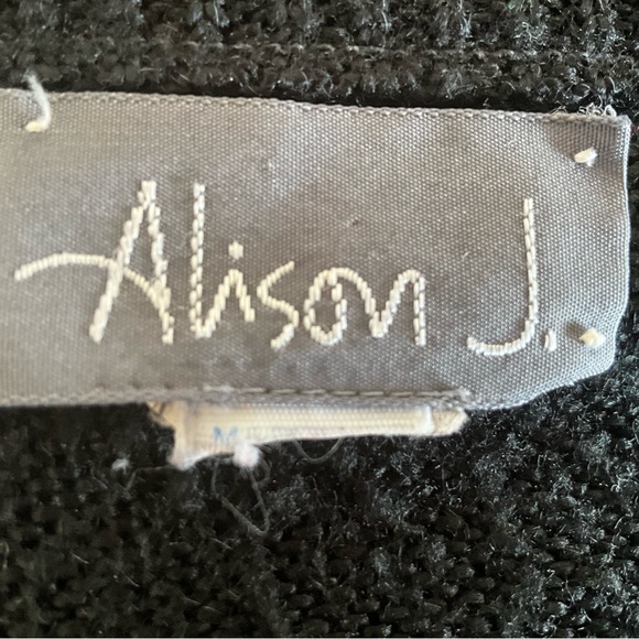 Alison J VTG Pullover Sweater Jet Black Sequins 3/4 Sleeve Shoulder Pads - Picture 6 of 6